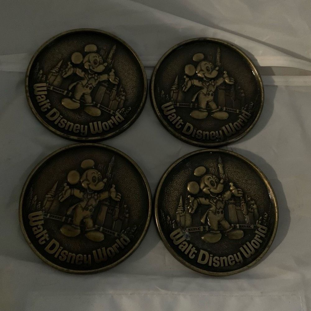 Walt Disney World 3 1/4” Metal Drink Coasters Set Of 4 Made In Canada